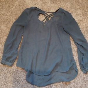 Sheer Blue Green Work Blouse